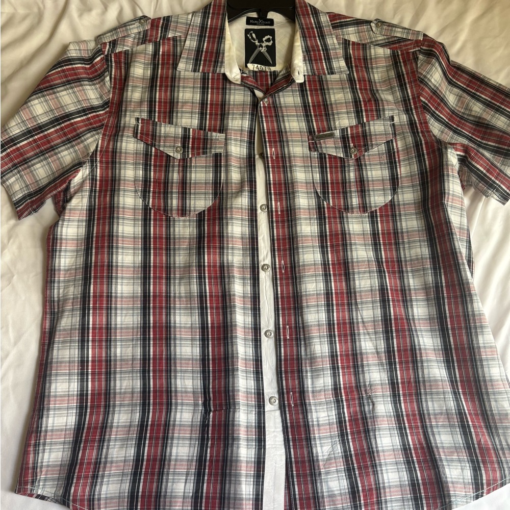 Marc Ecko Red and White Plaid Button Down Shirt